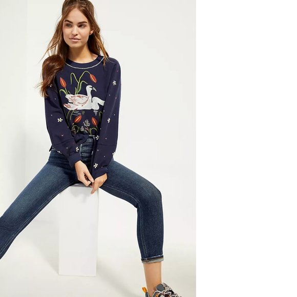 Anthropologie Tops - Anthropologie Swan Lake Embroidered SweatshiRT